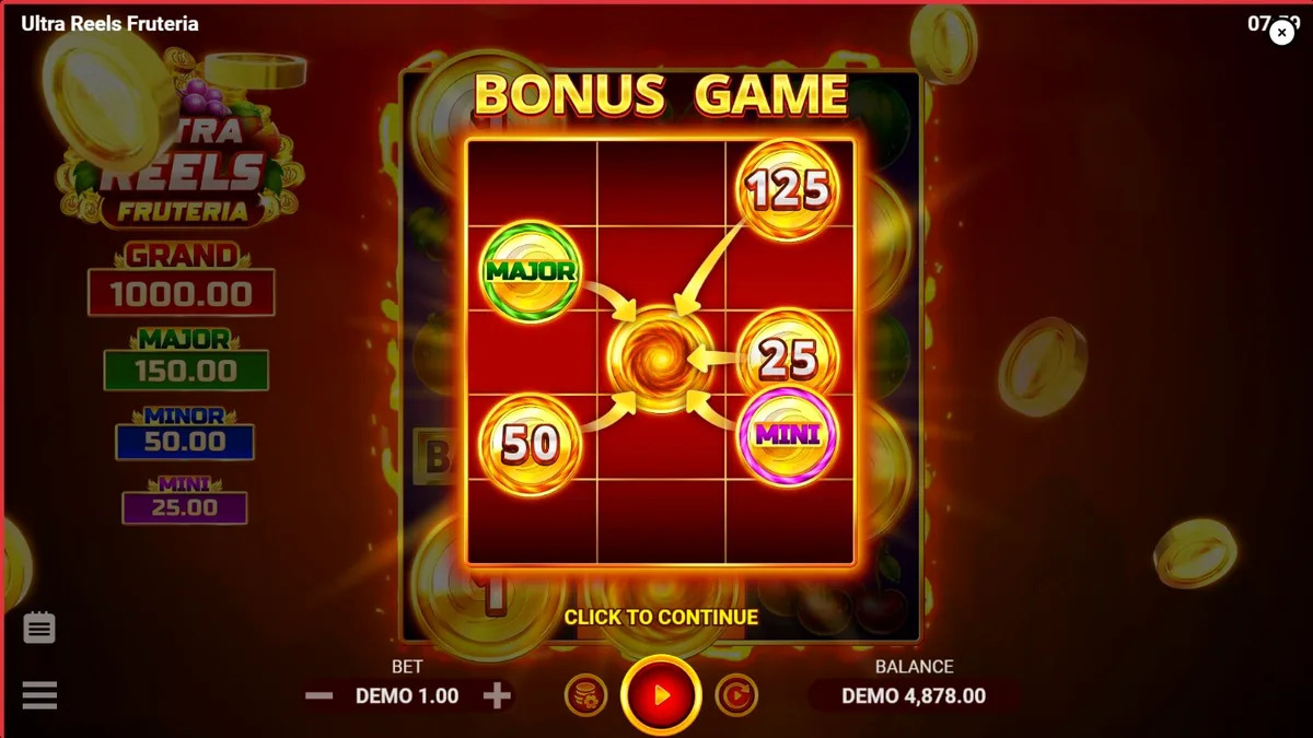 Tampilan visual mesin slot Ultra Reels Fruteria dengan simbol buah yang cerah
